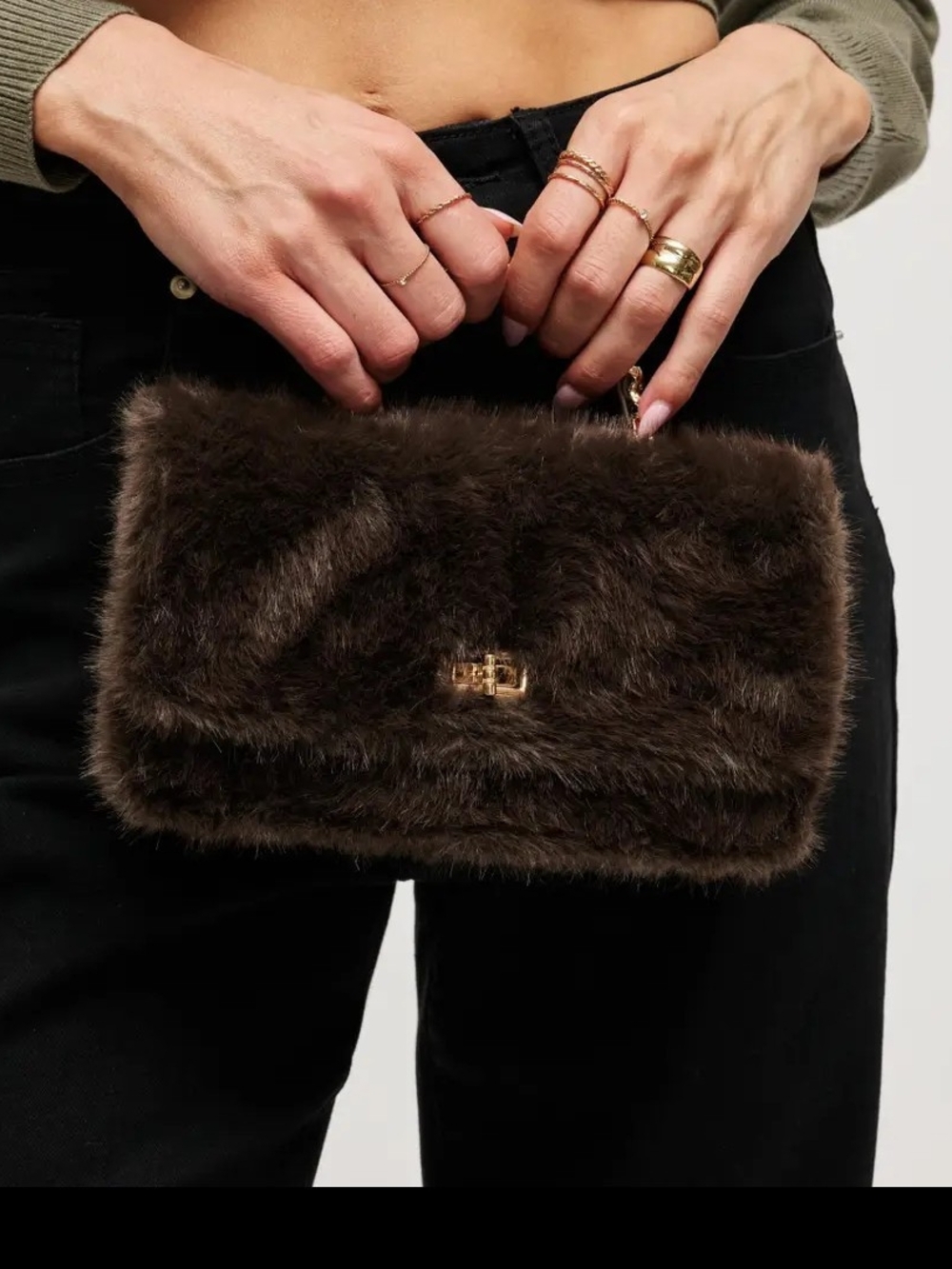 Faux Fur Chocolate Brown Clutch Bag
